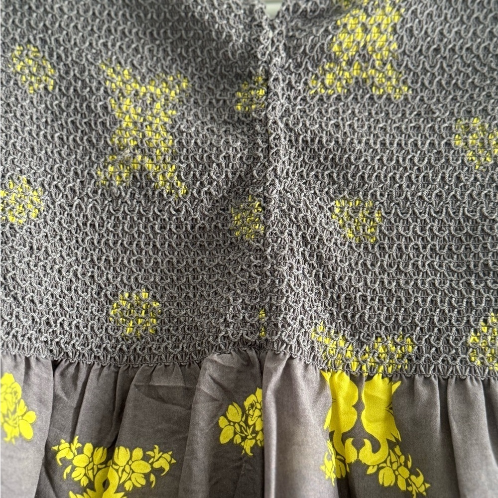 Freeway Gray and Yellow Floral Babydoll Dress short sleeves button back - Picture 5 of 8